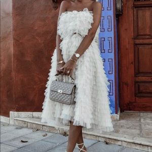 ISO WHITE RUFFLED TEA LENGTH DRESS